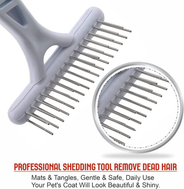 Undercoat Rake Dog Grooming Brush Dematting Self Cleaning Slicker Brush Puppy Brush Double Row Teeth Pin Metal Comb De-Shedding Tool Removes Loose Hair Tangled Knot Detangling Small Cats Pet Cockapoo - Image 5