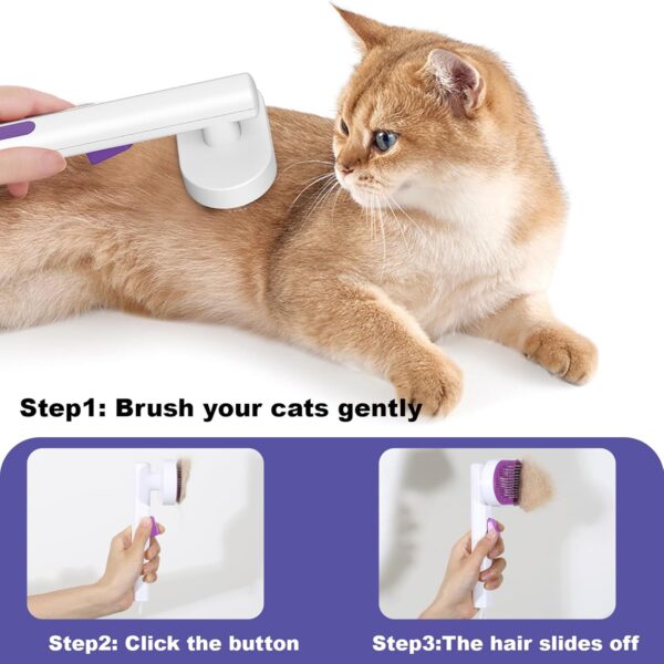 Cat Dog Brush,Pet Grooming Comb,Self Cleaning Cat Dog Slicker Brushes for Shedding, Pet Grooming Tool, One Click to Clean-purple - Image 4