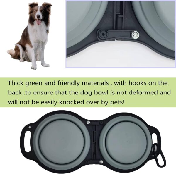 Portable Travel Dog Bowl,Collapsible Dog Bowl,Made of Silicone,2 in 1 Water and Food Can Put in Simultaneously,Portable Pet Bowl with Hanging Buckle,Suitable for Walking,Traveling,Hiking(Grey) - Image 4