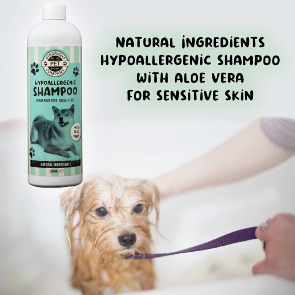 Pirbright Pet Company Hypoallergenic Dog Shampoo, Fragrance Free, Allergen Free For Sensitive Skin Natural Dog Shampoo Aloe Vera & Provitamin B5 for Itchy Skin Puppy 500ml - Image 3