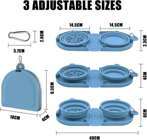 TOKAYIFE Collapsible Dog Bowl Travel Dog Bowl 2 in 1 Water and Food Bowls Folding Dog Bowl with Carabiner for Small and Medium Pets Lightweight and Portable Indoor Outdoor (Double Bowl, Blue) - Image 5