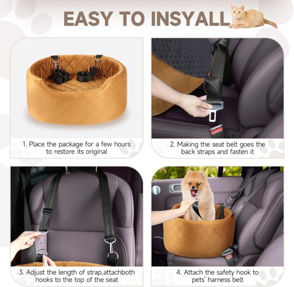 Dog Car Seat for Small & Medium Dogs, Elevated Dog Booster Seat, Detachable and Washable Pet Car Seat for Dogs Up to 35lbs, Dogs Travel Bed with Thick Memory Foam for Front and Back Seats (Brown) - Image 5