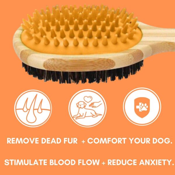 Bamboo Dog Brush with Silicone Massager for Dog Grooming | Massaging & Bathing | Free Reusable Eco-friendly Bag | Proven Double Sided Pet Brush Perfect For Long, Medium & Short Haired Dogs.… - Image 5