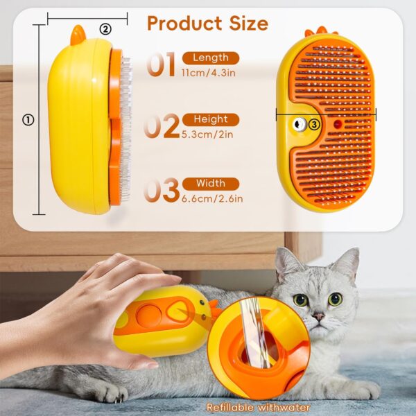 QSMYUYE Steam Cat Brush, 3 In 1 Steam Cat Grooming Brush Self Cleaning Steam Brush for Cats, Pet Steam Brush Cat with Spray Massage Hair Removal, Cat Steam Brush for Removing Tangled and Loosse Hair - Image 2