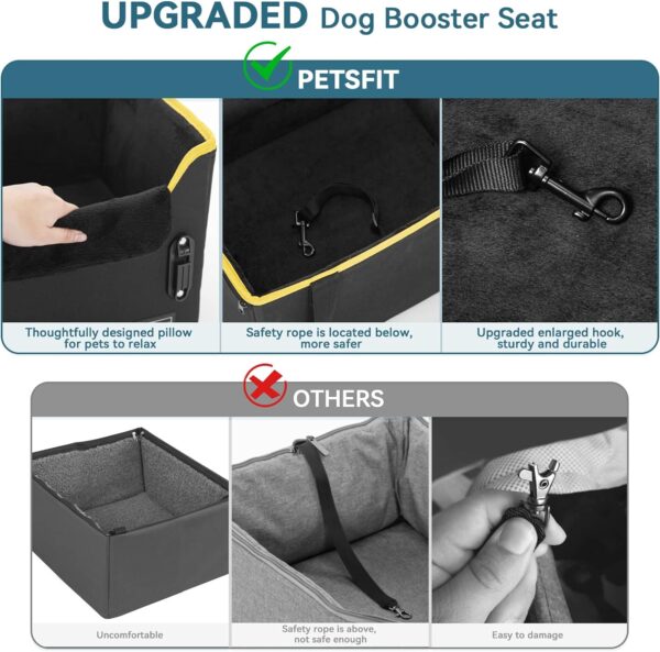 PETSFIT Small Dog Car Seat with Safety Belt Attachment Buckles, Puppy Car Seat with Adjustable Height Dog Seat and Clip-On Leash for Car Black - Image 5