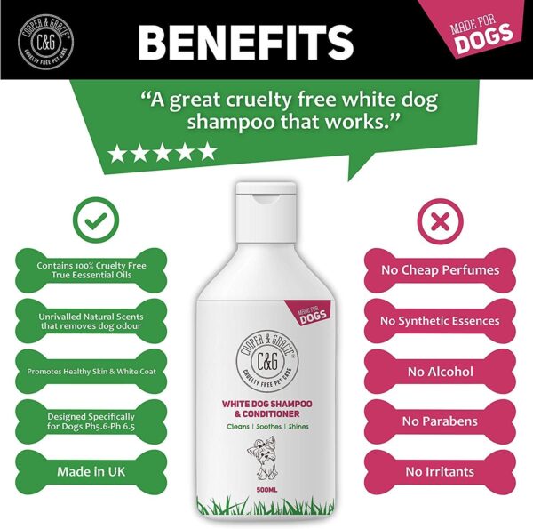 White Dog Shampoo Conditioner 500ml with Herbal Violet for Urine Stain Removal and Itchy Sensitive Skin - Medicated Puppy Safe - Image 2