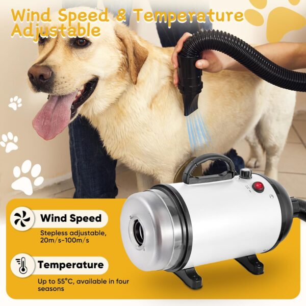 AHWOiHS Dog Hair Dryer Blaster 2800W Dog Blower Pet Grooming Hair Dryer 2 in 1 Pet Hair Vacuum and Dryer Dog Vacuum Cleaner Dog Grooming Kit with 4 Different Nozzles for Dogs Cats(White - Image 4