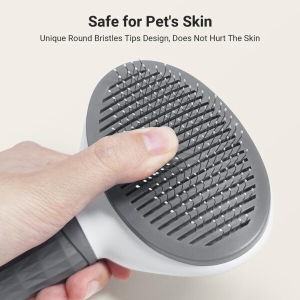 Dog Brush Cat Brush Grooming Comb,Self Cleaning Cat Dog Slicker Brushes with Smooth handle,Pet Grooming Tool with Cleaning Button for Cat Dog Shedding Tools Cat Dog Massage (GREY) - Image 3