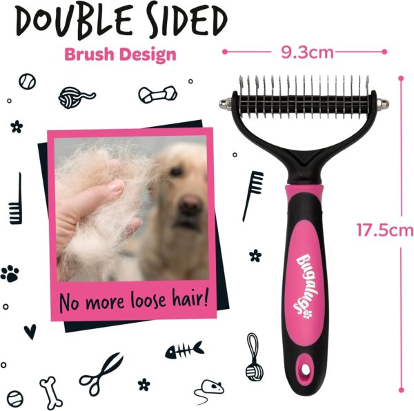 BUGALUGS Pet Grooming Brush - Double Sided Shedding and Dematting Undercoat Rake, Dog Grooming Brush, Dog Shedding Brush, Cat Grooming Brush, Dog Comb, Cat Brush for Long Haired Cats - Image 6