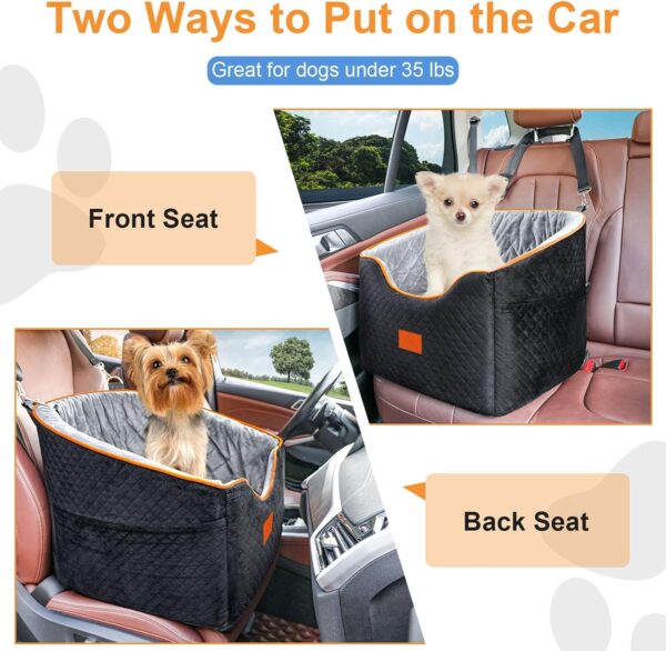 GL GLENSLAVE Dog Car Seat for Small Medium Dogs, Memory Foam Booster Dog Seat for Dogs up to 35 lbs, Elevated Pet Car Seat, Travel Safety Car Seat with Washable Cover, Storage Pockets (Black/Grey) - Image 5