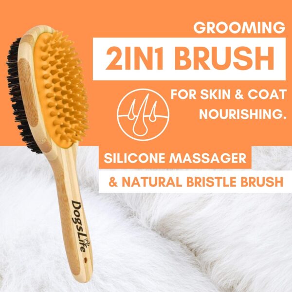 Bamboo Dog Brush with Silicone Massager for Dog Grooming | Massaging & Bathing | Free Reusable Eco-friendly Bag | Proven Double Sided Pet Brush Perfect For Long, Medium & Short Haired Dogs.… - Image 3