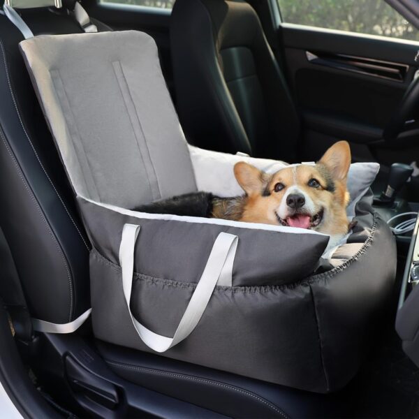 Pecute Dog Car Seat for Small Dogs or Cats, Plush & Cosy Pet Car Booster Seat with Storage Pocket, Car Dog Bed with Safety Leash & Non-Slip Base, Dog Travel Bed - Image 9