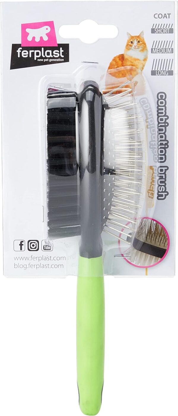 Ferplast Combination brush for cats GRO 5798, Delicate rounded tips, Soft bristles, Ideal for short, medium and long-haired animals, 19,5 x 5,5 x h 5,5 cm - Image 4