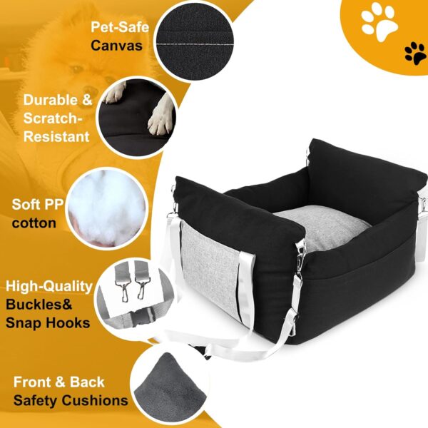 Petyoung Dog Car Seat for Small Medium Dog, Water-Resistant Dog Booster Seat Dog Bed with Safety Leash for Car, Small Pets Travel Carrier Bag with with Removable Mat - Image 7