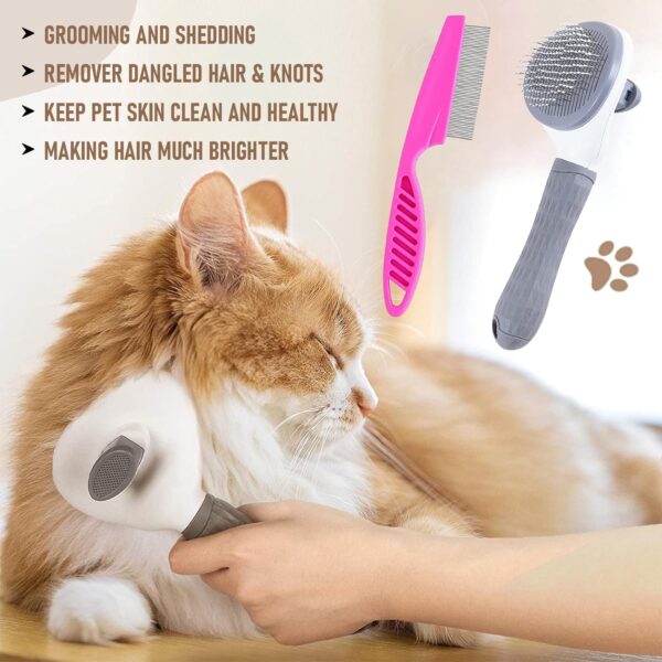 Cat Brush Dog Brush Grooming Set - Slicker Brushes for Dogs/Cats - Pet Self Cleaning Cat Comb with Release Button for Long & Short Hairs Kittens Smooth Handle Tangle Free Design Massaging Tool - Image 5