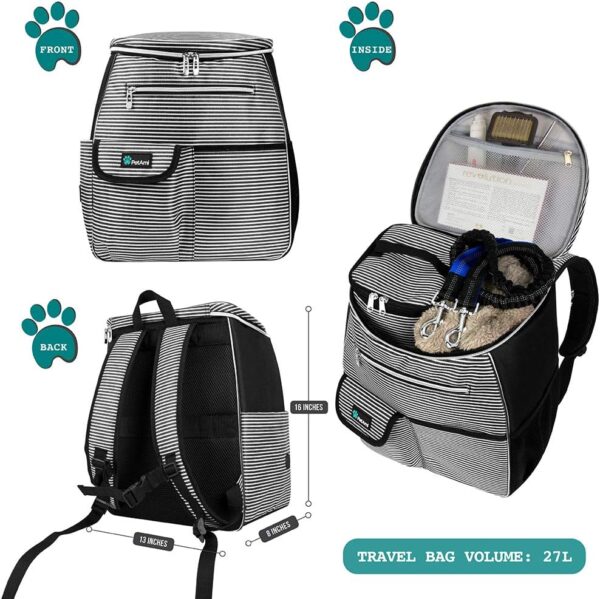 PetAmi Dog Travel Bag Backpack, Airline Approved Dog Bags for Traveling, Puppy Diaper Bag Supplies, Pet Camping Essentials Hiking Accessories Dog Gift, Food Container, Collapsible Bowls, Stripe Black - Image 2