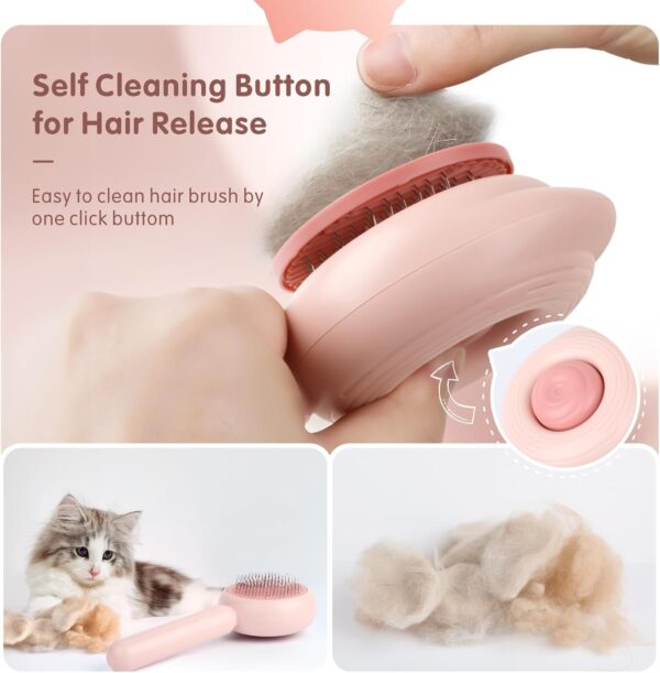 Cat Brush for Grooming, Baytion Cat Brush Self Cleaning with Release Button for Short or Long Haired Cats Kitten, Cat Grooming Hair Brush Comb Massage to Remove Loose Fur, Tangles & Dirt - Image 4