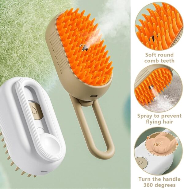 Jastown Cat Steam Brush, Steamy Cat Brush for short haired cats,3 in1 Pet Steam Brush for Dogs & Cats,Multifunctional Cat Grooming Brush, Pet Massage Comb, Pet Hair Removal Comb (Brown with handle) - Image 2