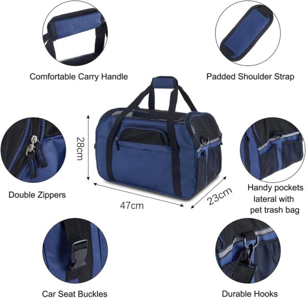 PETTOM Dog Cat Carrier Foldable Waterproof Pet Carrier with Shoulder Strap Soft Padded Travel Airplane Car Train Pet Carrier (Royal Blue, L: 47 * 23 * 28cm) Upgraded - Image 3