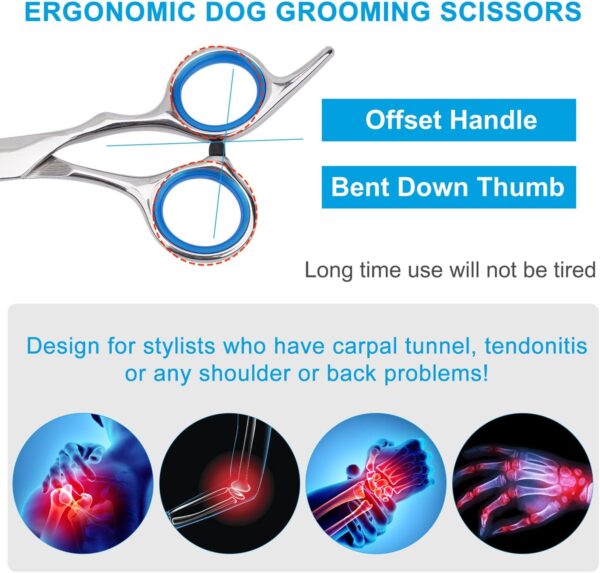 Dog Grooming Scissors, Cat Grooming Scissors, Pet Grooming Scissors with Safety Round Tip, Stainless Steel Dog Cat Grooming Shears Curved Scissor - Image 6