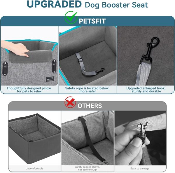 PETSFIT Dog Car Seat with Safety Belt Attachment Buckles, Small Dog Booster Car Seat with Adjustable Height Dog Seat for Cars Front and Back Seat Grey - Image 5