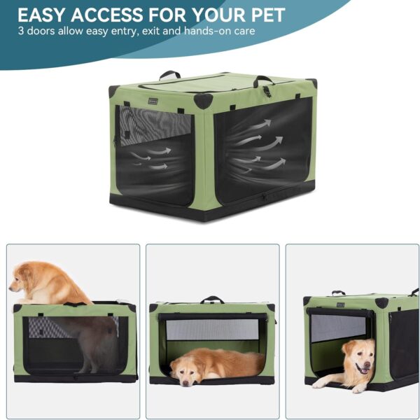 Petsfit Dog Travel Crate, Adjustable Fabric Cover by Spiral Iron Pipe, Chew Proof 3 Door Design Dog Crates for Medium Dogs 91 cm L x 61 cm W x 59 cm H Green - Image 4