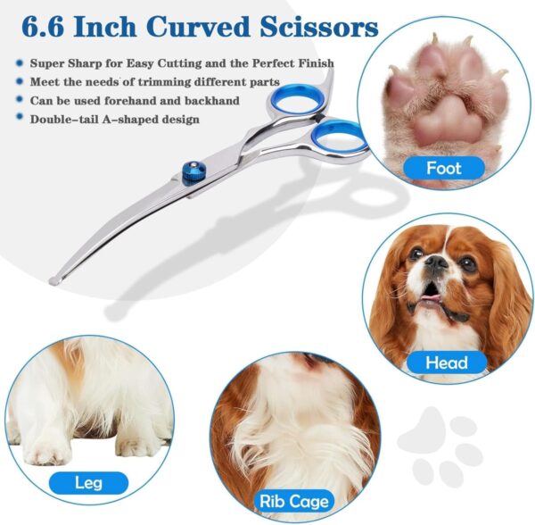 Pet Grooming Scissors, 6" Up Curved Dog Grooming Scissors Set with Safety Round Tip, Stainless Steel Pet Grooming Tools Dog Cat Hair Cutting Trimming Scissors - Image 5