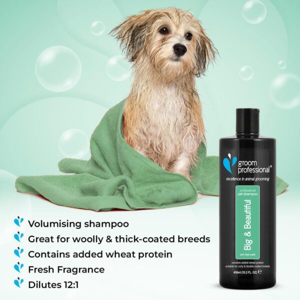 GROOM PROFESSIONAL Big & Beautiful Volumising Dog Shampoo - Deep Cleansing Shampoo for Dogs - Adds Volume to Coat - Perfect for Woolly or Thick-Coated Breeds - Contains Wheat Protein, 450ml - Image 3