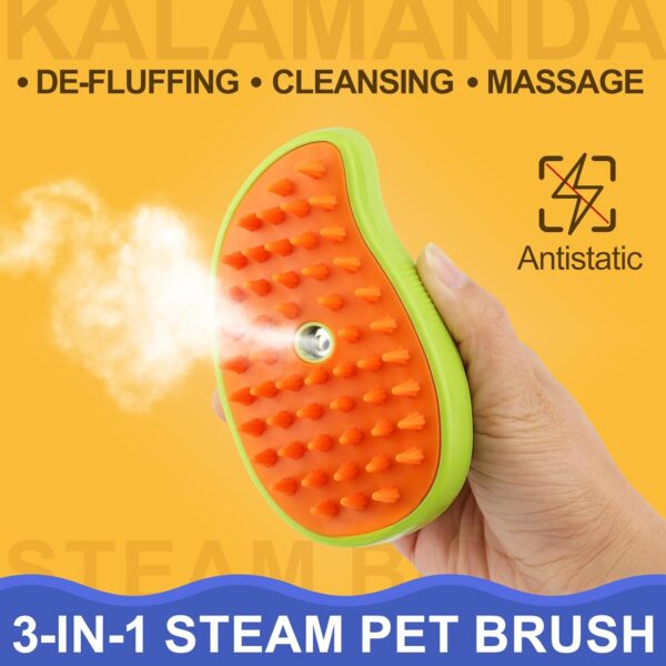 Cat Steam Brush, 3 in 1 Cat Steamy Brush Cleanser, Silicone Massage Grooming Brush, Pet Hair Cleaning Brush Comb for Cats Dogs(Mango Green) - Image 4