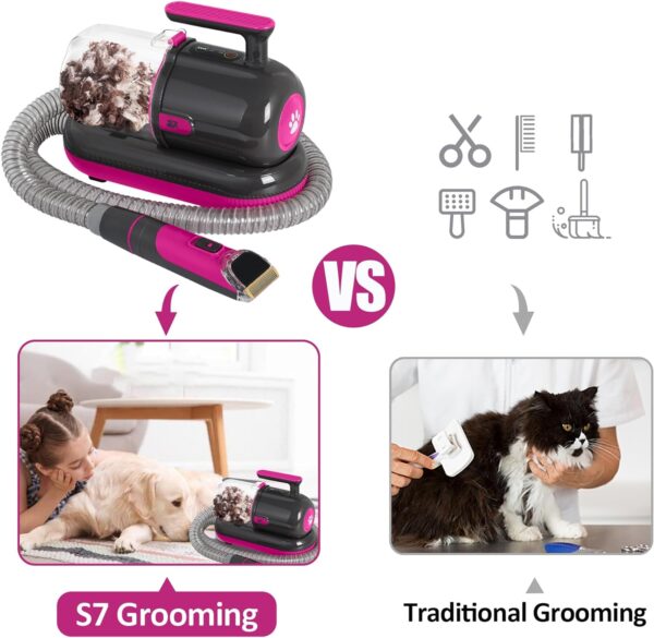 Dog Hair Vacuum & Dog Grooming Kit, Dog Vacuum Brush for Shedding Grooming, Suction 99% Pet Hair, Dog Grooming Vacuum, Dog Cat Grooming Brush with 5 Pet Grooming Tools, Pet Hair Remover(Purple) - Image 2