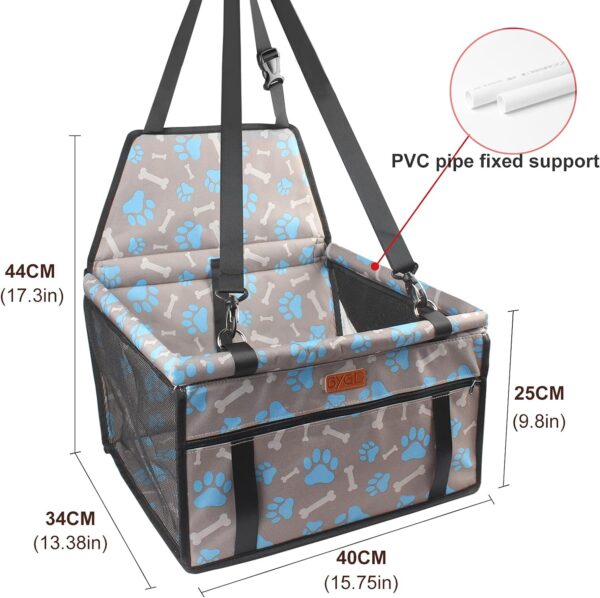 BYGD Pet Car Travel Booster Seat, Waterproof Breathable Foldable Pet Car Basket with Front Pocket and Seatbelt Harness for Small and Medium Pets. - Image 4