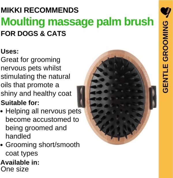 Mikki Bamboo Moulting Massage Palm Brush for Gentle Grooming, for Dog, Cat, Puppy with Short Medium Coats, Handmade Natural Sustainable Bamboo, Brown - Image 5