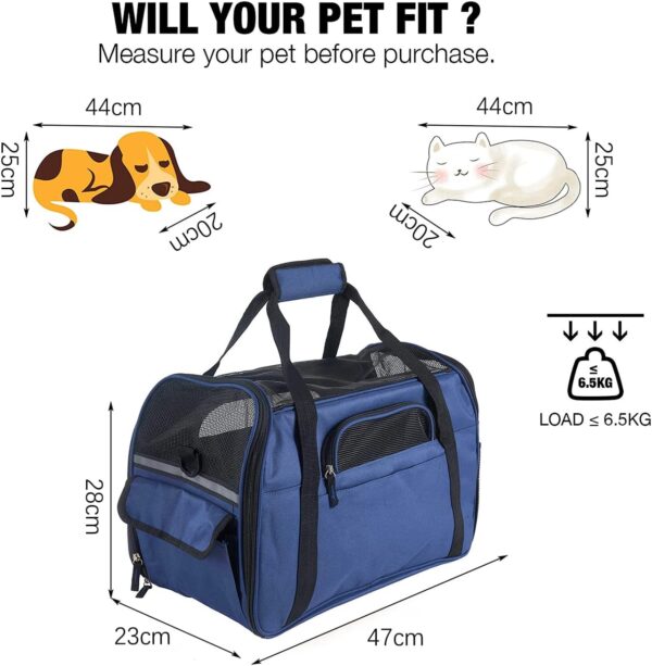 PETTOM Dog Cat Carrier Foldable Waterproof Pet Carrier with Shoulder Strap Soft Padded Travel Airplane Car Train Pet Carrier (Royal Blue, L: 47 * 23 * 28cm) Upgraded - Image 2