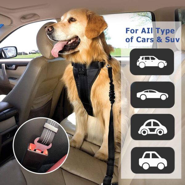 Dog Seat Belt for Car Adjustable Dog Harness Elastic Bungee Strong Safety Headrest Car Seat Belt Nylon Leads Reflective Restraint Belts For Dogs Pets Cars Travel (Black) - Image 5