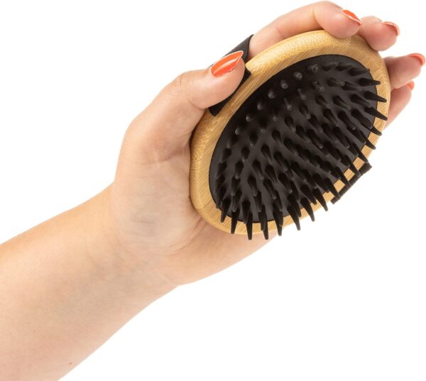 Mikki Bamboo Moulting Massage Palm Brush for Gentle Grooming, for Dog, Cat, Puppy with Short Medium Coats, Handmade Natural Sustainable Bamboo, Brown - Image 3