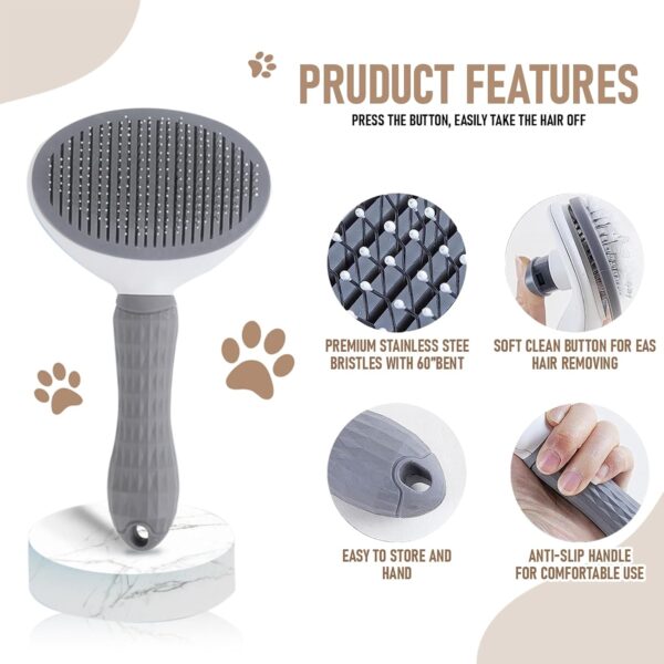 Cat Brush Dog Brush Grooming Set - Slicker Brushes for Dogs/Cats - Pet Self Cleaning Cat Comb with Release Button for Long & Short Hairs Kittens Smooth Handle Tangle Free Design Massaging Tool - Image 3