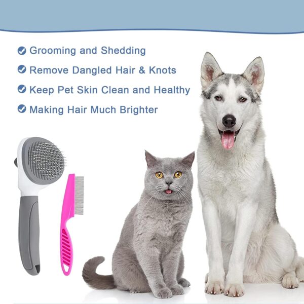 Cat Brush for Shedding and Grooming, Pet Self Cleaning Slicker Brush with Cat Hair Comb by ZITSMS(Grey) - Image 4