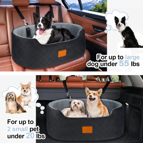 Dog Car Seat for Large/Medium Dog, Pet Car Seat for Dogs Under 55 lbs or 2 Small Dogs, Upgraded Dog Booster Seat, Detachable & Washable Travel Bed Dog Seat with Thick Cushion (Black/Gray) - Image 2