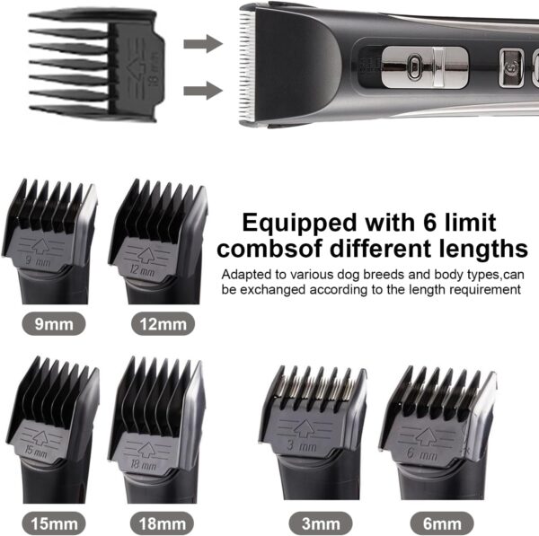 Joyyko Electric Dog Grooming Clipper Kit,Dog Clippers Professional,cat grooming,Cordless Pet Trimmer,Low Noise Rechargeable for Thick Hair with 6 Combs, Waterproof, Fast Charging,for Dogs & Cats - Image 2