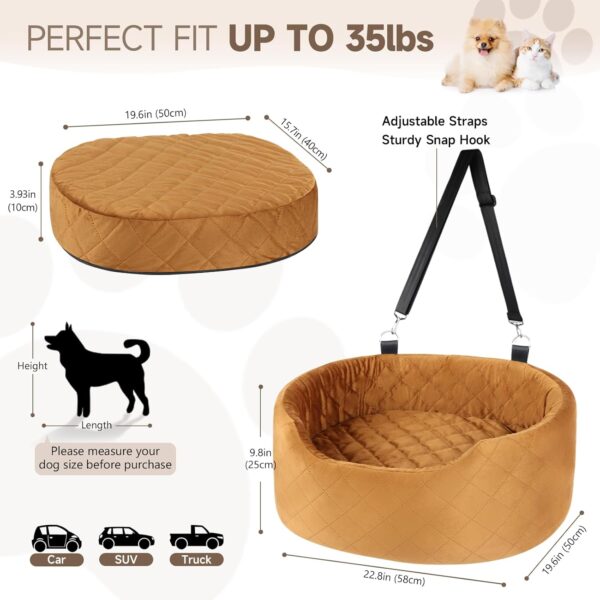 Dog Car Seat for Small & Medium Dogs, Elevated Dog Booster Seat, Detachable and Washable Pet Car Seat for Dogs Up to 35lbs, Dogs Travel Bed with Thick Memory Foam for Front and Back Seats (Brown) - Image 3