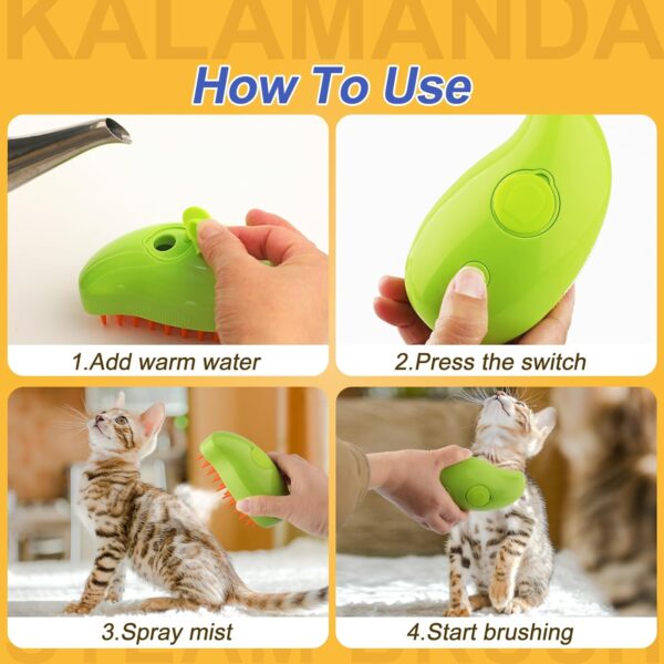 Cat Steam Brush, 3 in 1 Cat Steamy Brush Cleanser, Silicone Massage Grooming Brush, Pet Hair Cleaning Brush Comb for Cats Dogs(Mango Green) - Image 6