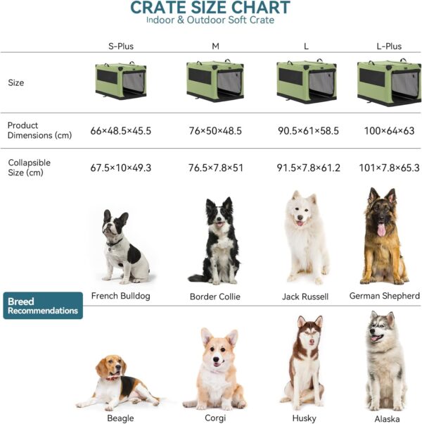 Petsfit Dog Travel Crate, Adjustable Fabric Cover by Spiral Iron Pipe, Chew Proof 3 Door Design Dog Crates for Medium Dogs 91 cm L x 61 cm W x 59 cm H Green - Image 6