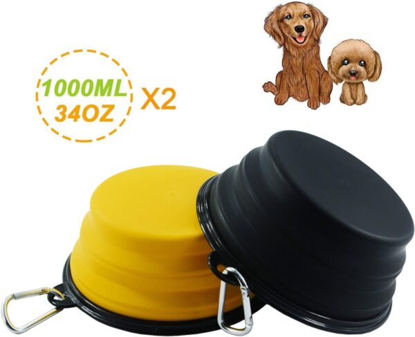 HINMAY Large Silicone Collapsible Dog Bowls Foldable Pet Dog Cat Food Water Bowl, Pack of 2 (Yellow+Black) - Image 2