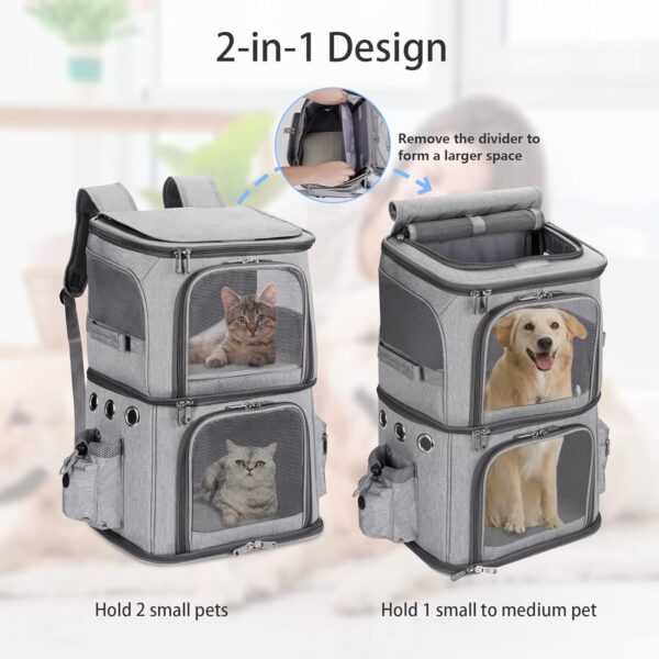 FASNATI Double-Compartment Pet Carrier Backpack, Cat Carrier Backpack for 2 Small Cats, Dogs and Rabbits, Perfect for Traveling/Hiking/Camping, Grey - Image 2