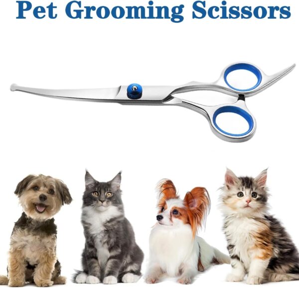 Pet Grooming Scissors, 6" Up Curved Dog Grooming Scissors Set with Safety Round Tip, Stainless Steel Pet Grooming Tools Dog Cat Hair Cutting Trimming Scissors - Image 6