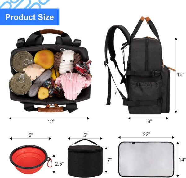 Modoker Dog Travel Bag, Airline Approved Backpack for Pet Accessories Organizer, Tote Weekend Bag with 2 Dog Food Storage Containers, 2 Collapsible Dog Bowls, 1 Pet Mat, Black - Image 4