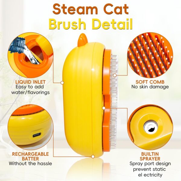 QSMYUYE Steam Cat Brush, 3 In 1 Steam Cat Grooming Brush Self Cleaning Steam Brush for Cats, Pet Steam Brush Cat with Spray Massage Hair Removal, Cat Steam Brush for Removing Tangled and Loosse Hair - Image 3