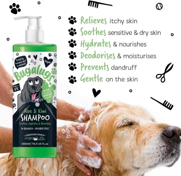 BUGALUGS Dog Shampoo - Soothing Aloe & Kiwi dog pet grooming shampoo & conditioner products for smelly dogs with tropical fragrance, best puppy sensitive skin shampoo (500ml) - Image 3