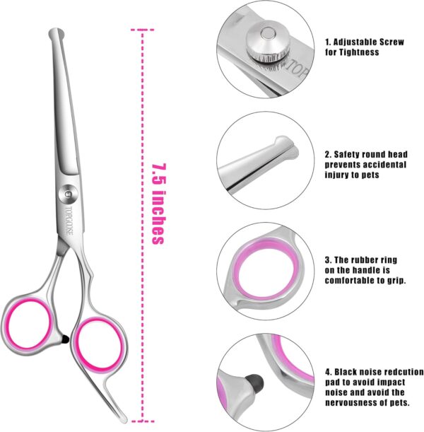 TOPGOOSE Dog Grooming Scissors Kit with Safety Round Tips, Professional 5 in 1 Grooming Scissors for Dogs Cat Pet at Home (Pink) - Image 5