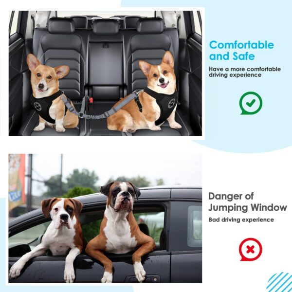 Lukovee Dog Car Seat Belt, Two Dogs Dog Seat Belts for Cars Adjustable Shock Absorbing Bungee Dual Pet Dog Coupler, 2 in 1 Durable Strong Reflective 2 Dogs Splitter Car Dog Travel Seatbelt - Image 6